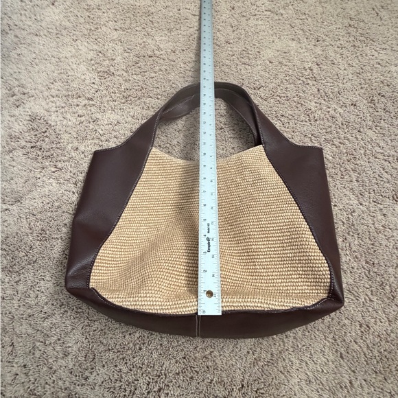 NWOT new Anthropologie Sonia raffia slouchy tote bag brown tan faux Leather - Picture 11 of 13